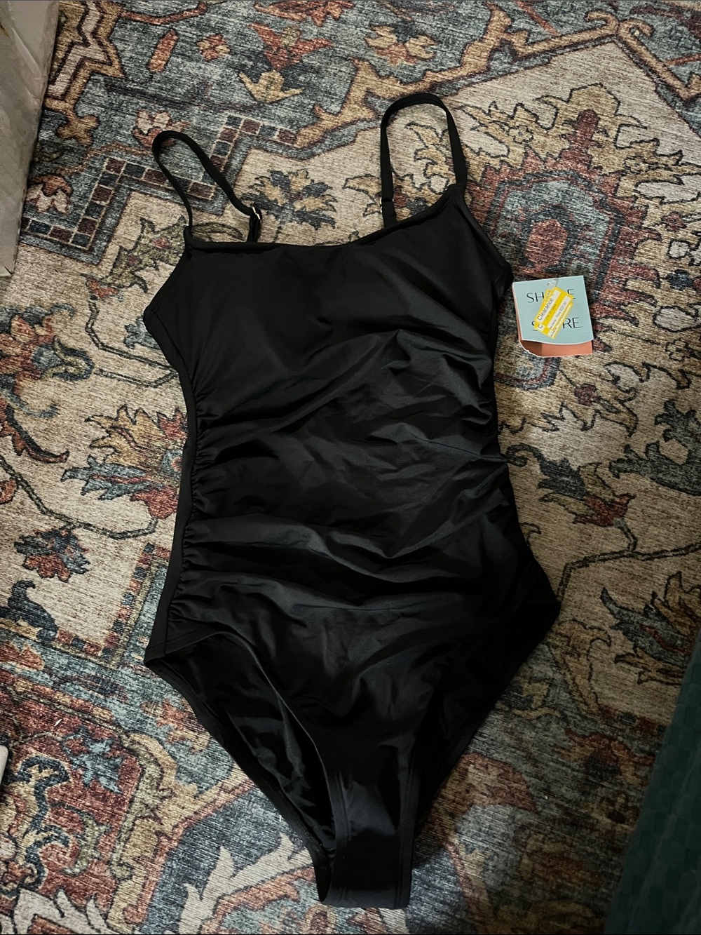 Shade & Shore Black Ruched One-Piece Swimsuit Medium